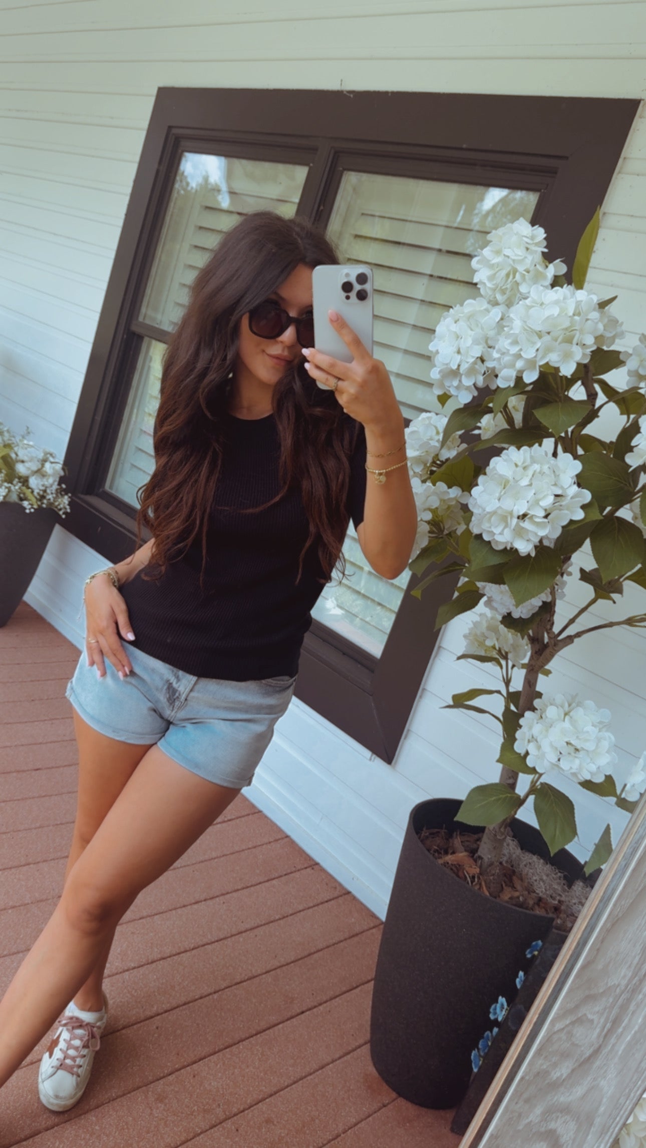 Mica Denim Candy Blue High Rise Rolled Hem Shorts