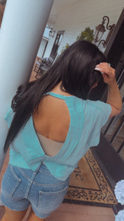Light Blue Ultra Soft Open Cross back Rae Mode Top