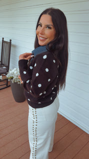 Black and White Polka Dot Denim Collar Top