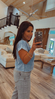 Sky Blue Cropped Acid Wash Top