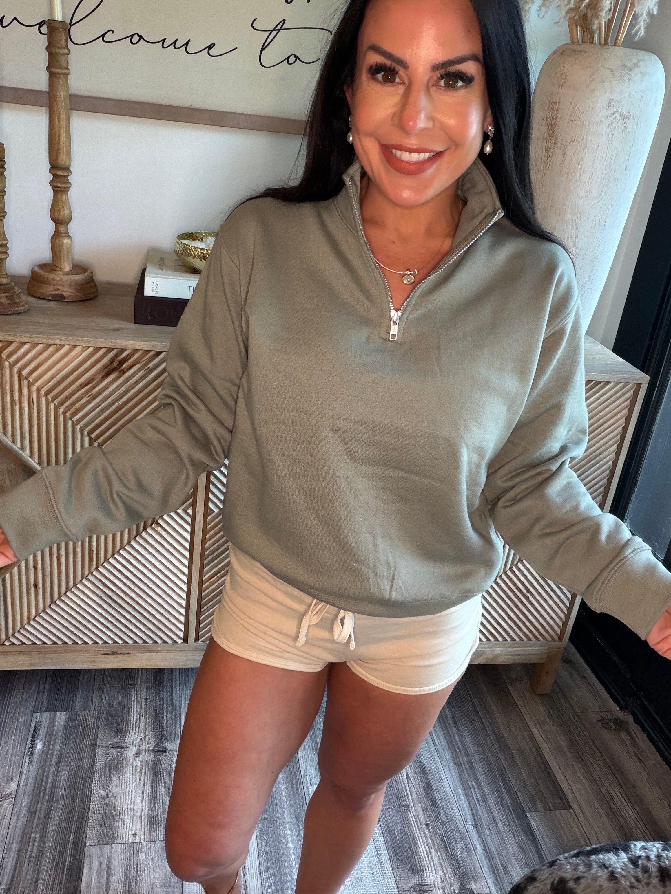 Soft Olive 1/4 Zip Pullover