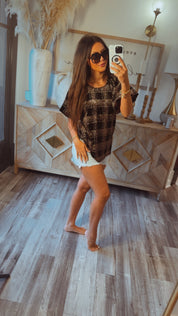 Black and Pink Bubble Sleeve Top