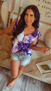 Purple and Ivory Tyedye Loose Fit Sleeveless Top