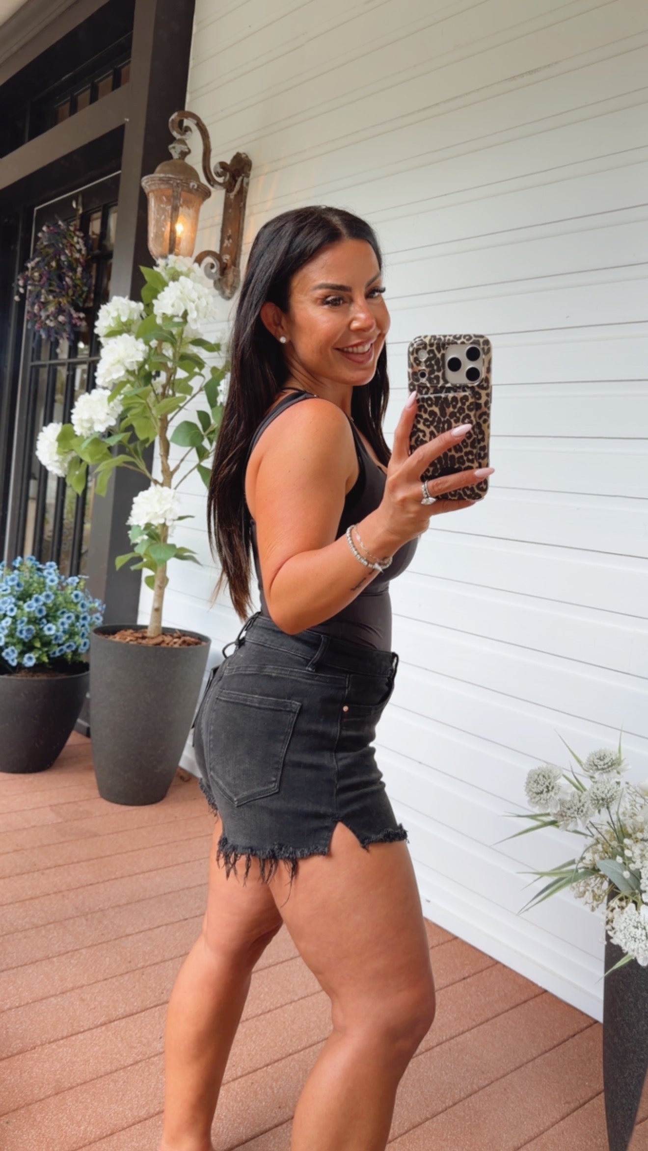 Mica Denim Black Fray Hem High Rise Shorts