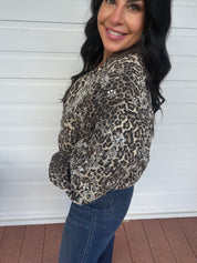 Wildly Glam Silver Embellished Cheetah Zip-Up Jacket