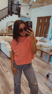 Chic Pink Knit Pocket Top