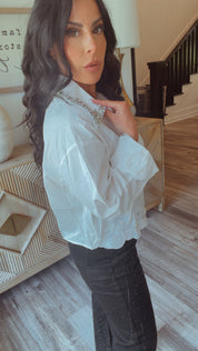 “MY PICK” Diva Crystal and Pearl Embelsshed Button Up Blouse