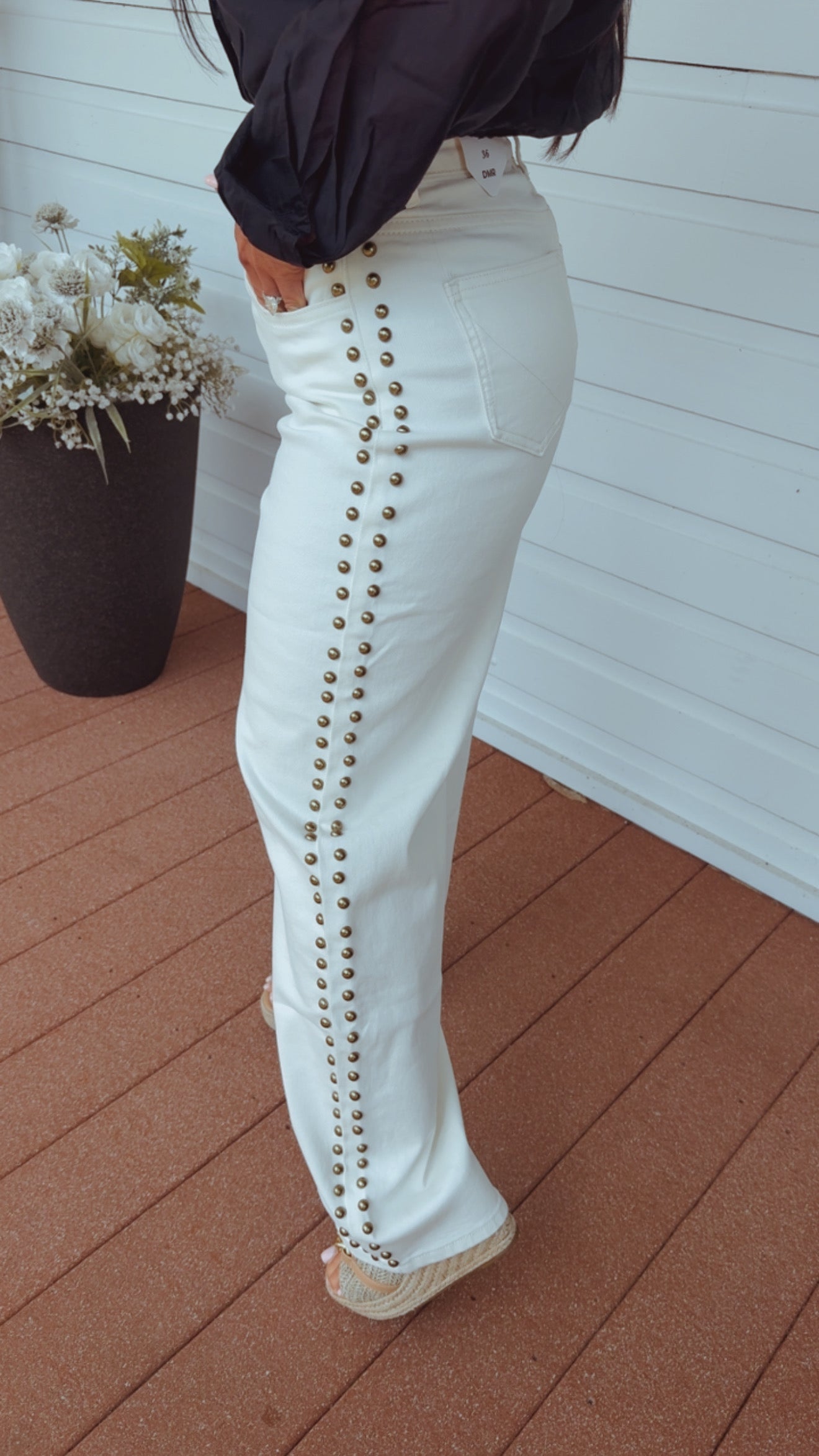 Diva White And Gold Studded Jeans