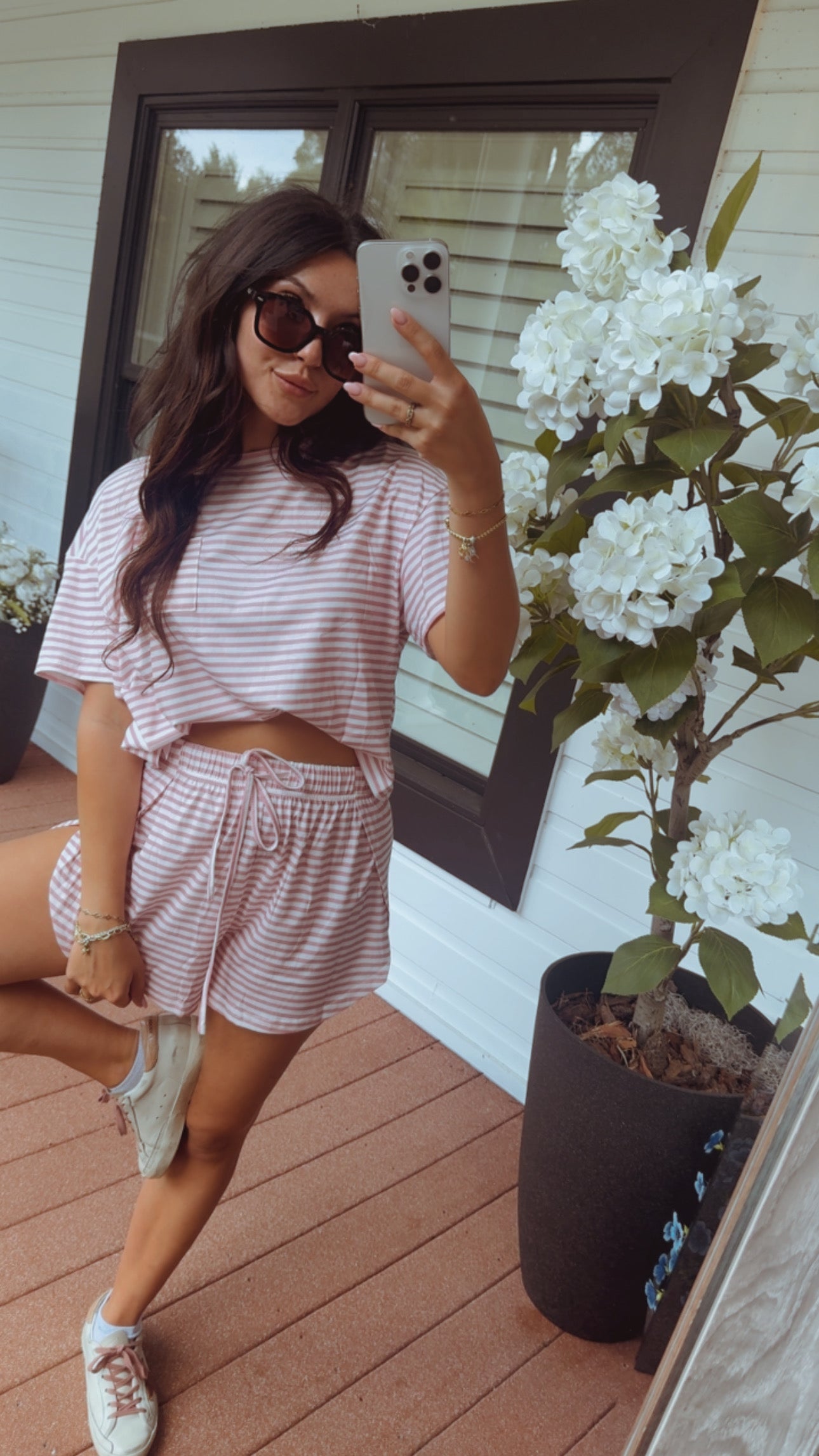 Pink and White Stripe Short Set