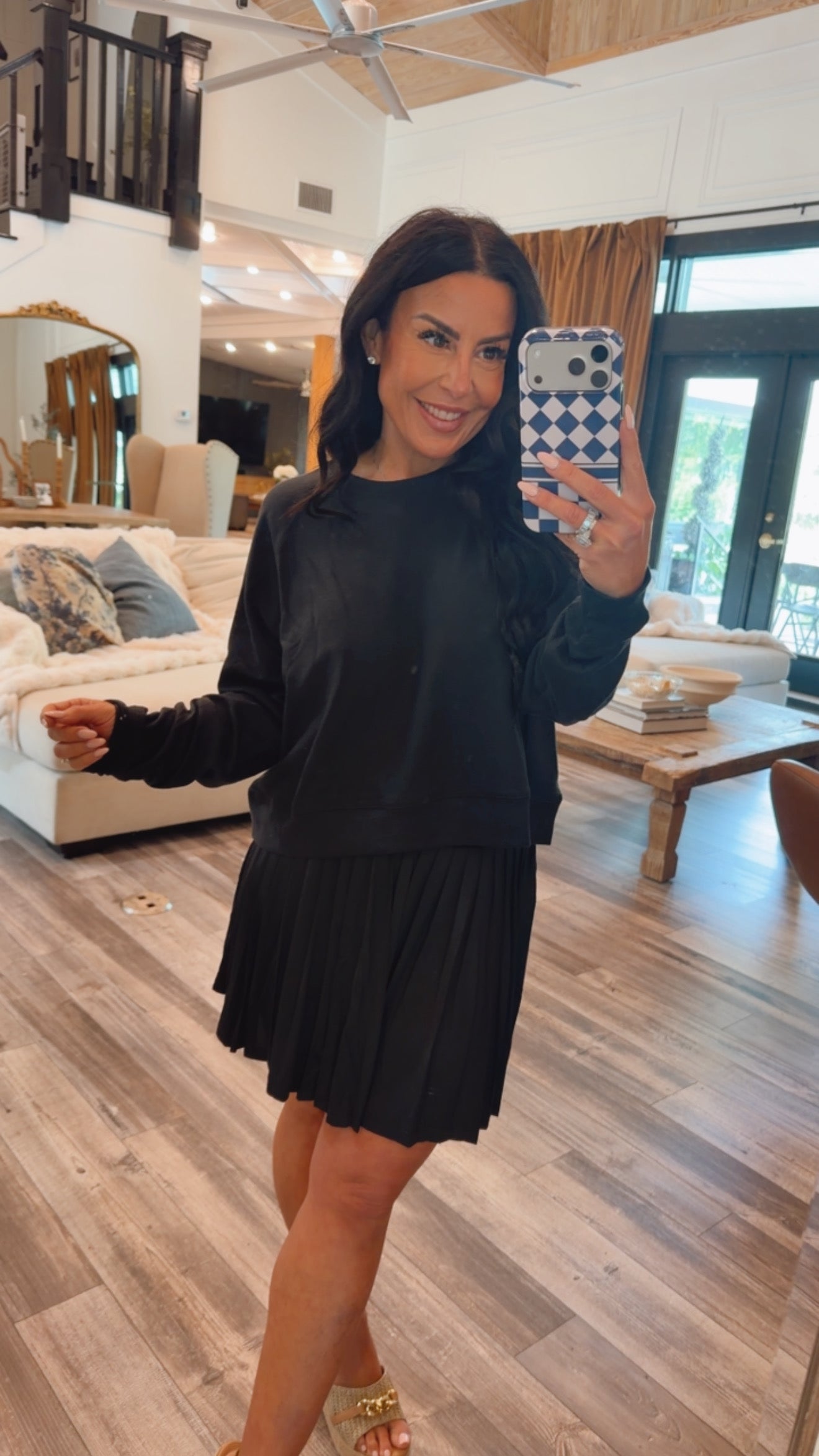 Black and White Stripe Pleated Skort