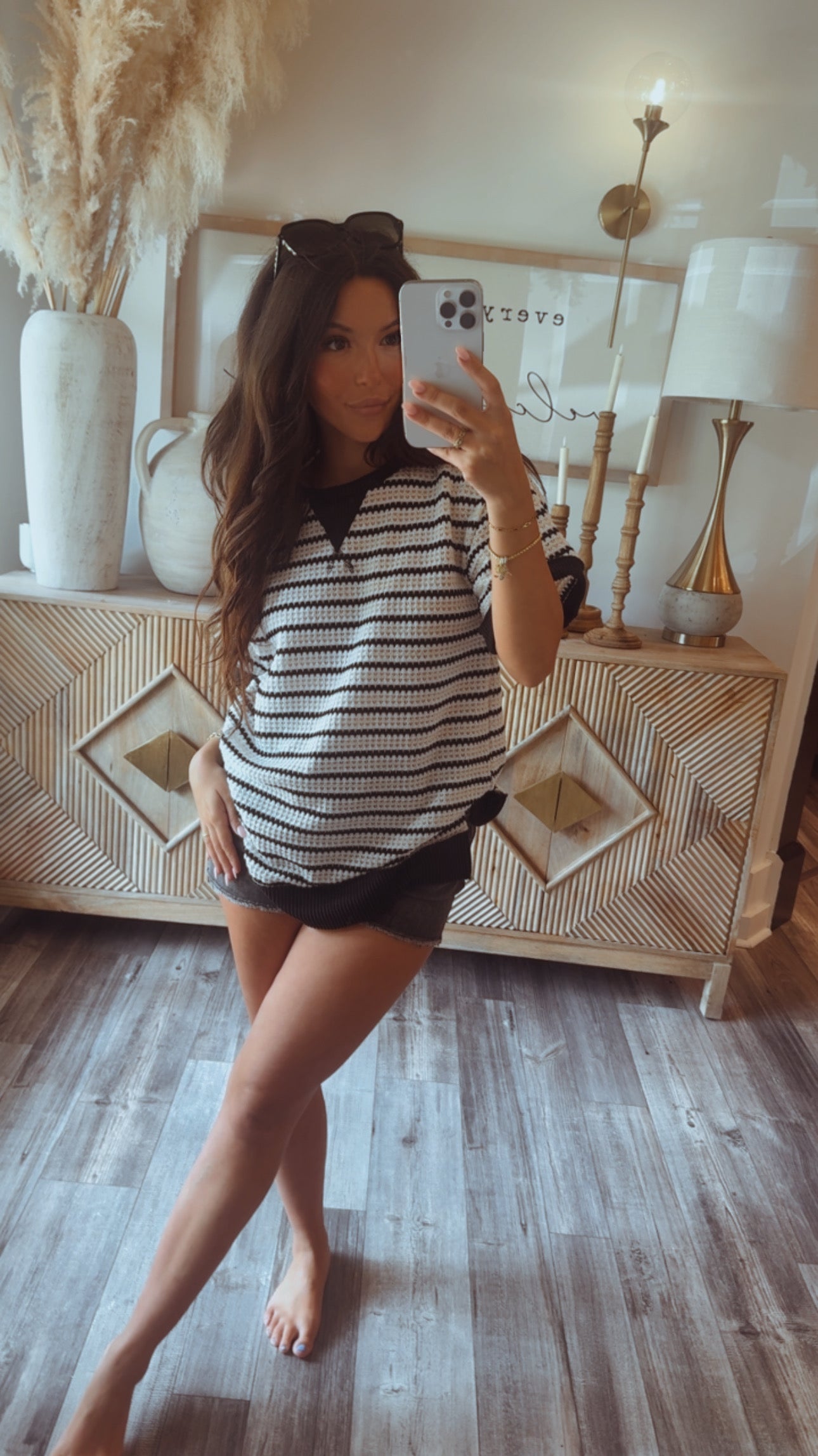 Off White Cream and  Black Unit Striped Top
