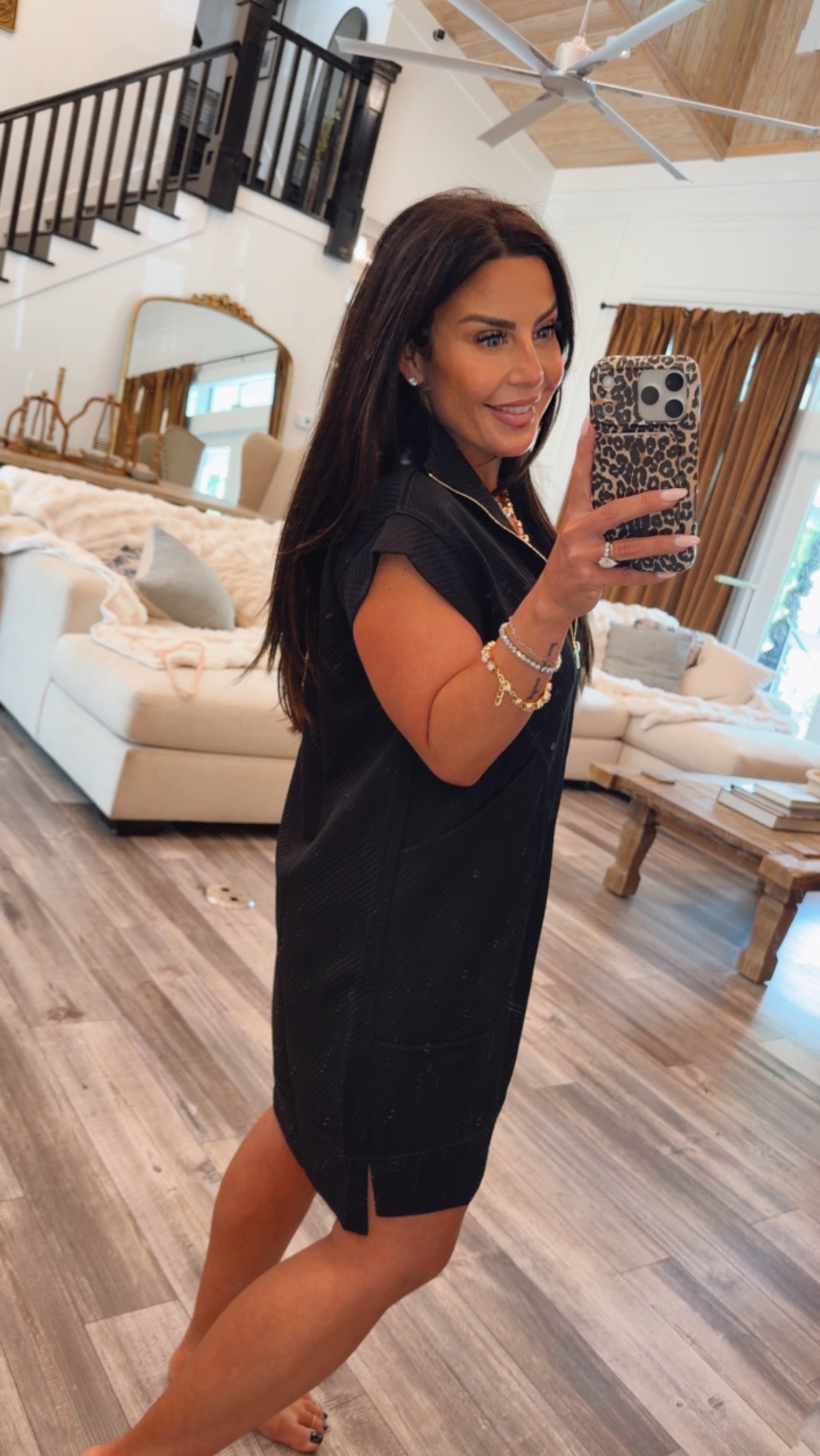 Black Textured 1/4 Zip Dress