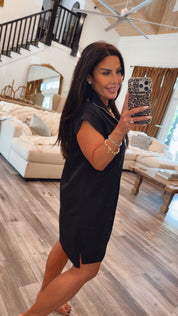 Black Textured 1/4 Zip Dress