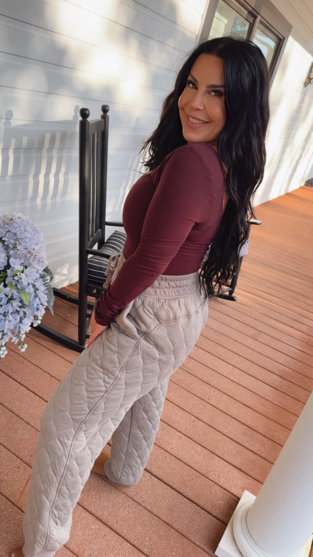 Rae Mode Dark Taupe Quilted Joggers