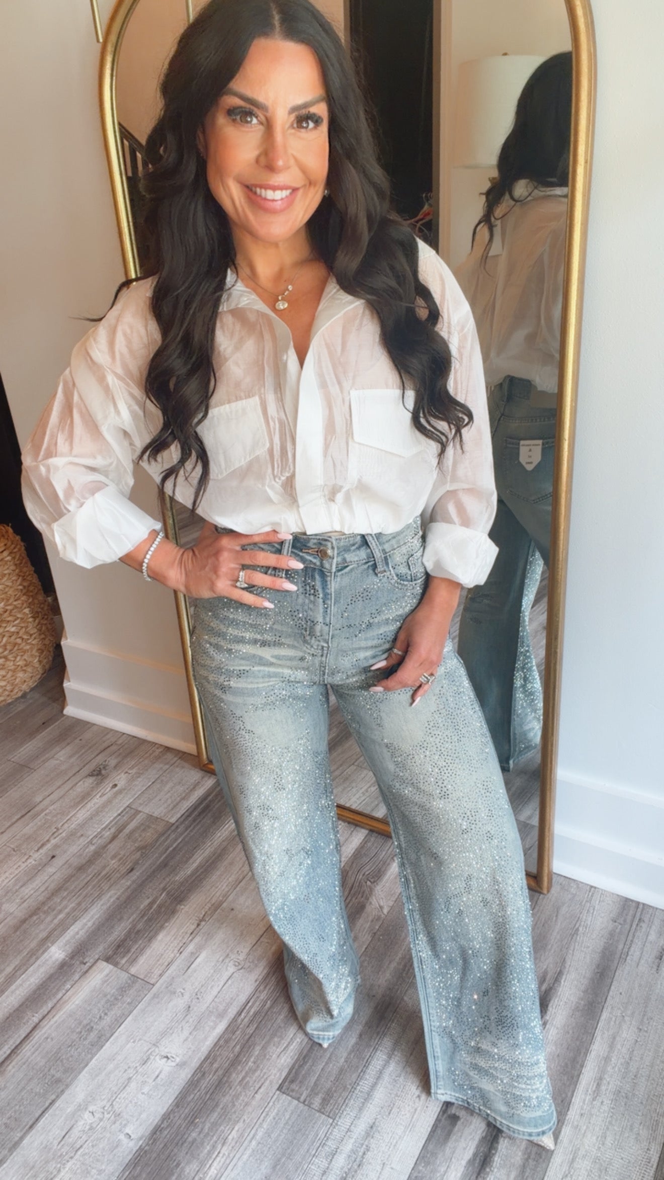 “HEY THERE HOTTIE” Light Wash Diamond Sparkle Jeans