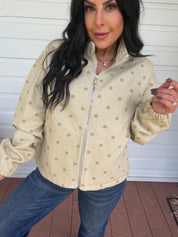 Taupe Dot Denim Zip Up Jacket