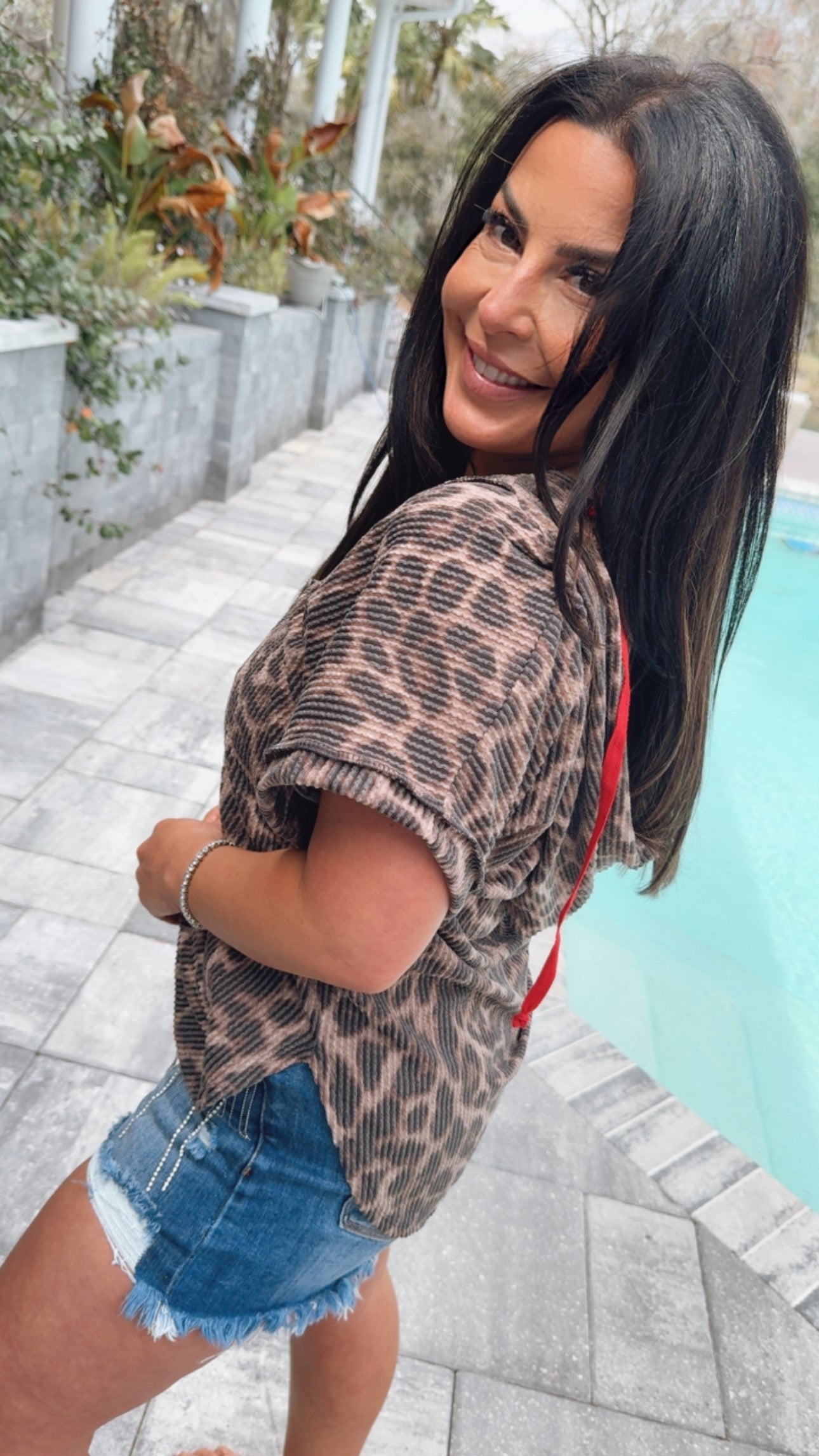 Ultra Soft Lightweight Short Sleeve Leopard  Hoodie