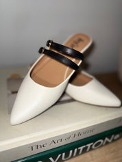 Corky Chic White and Black Strap Mule