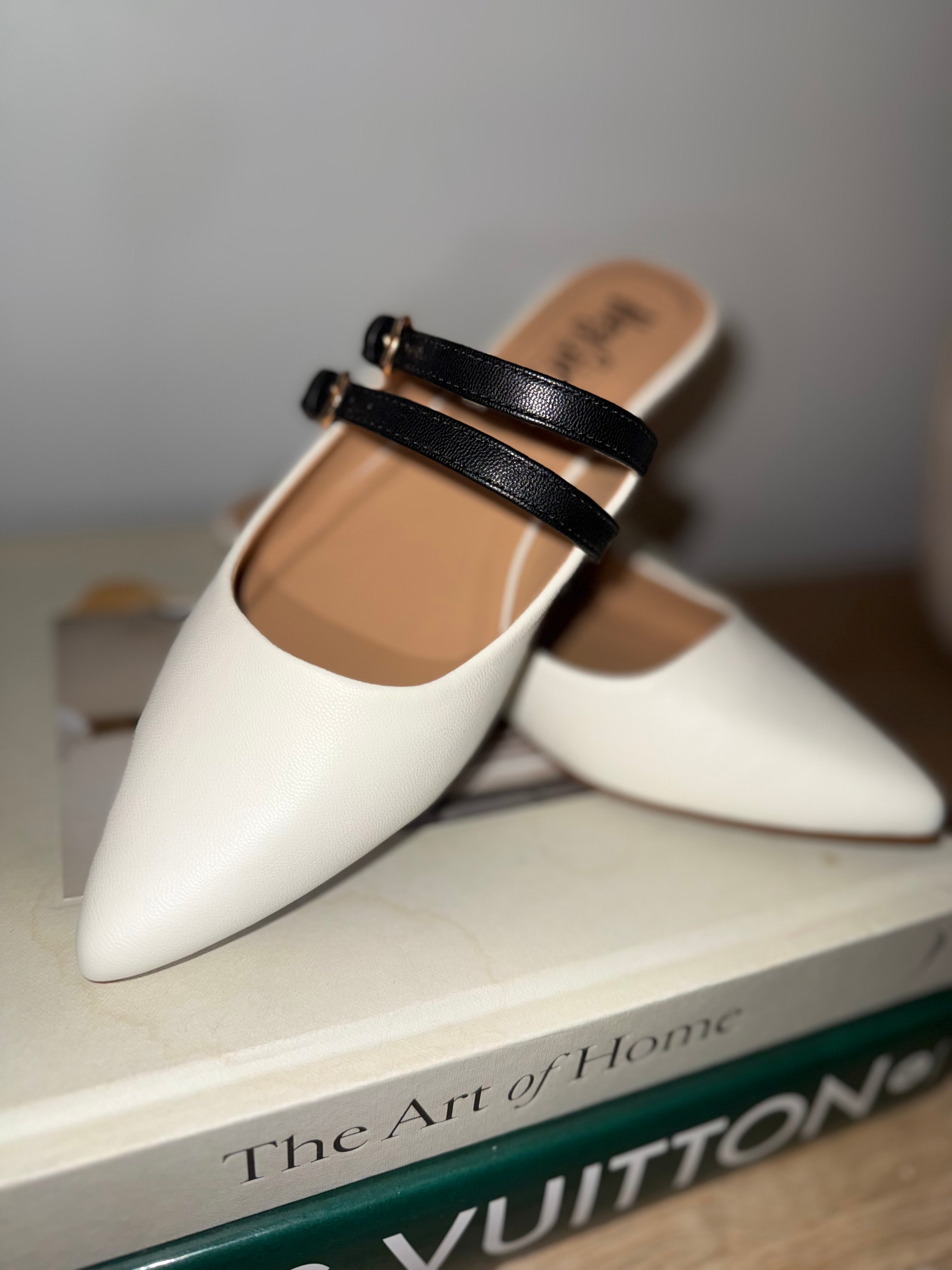 Corky Chic White and Black Strap Mule