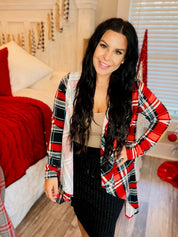 Multi Color Plaid Open Front Hoodie Cardi