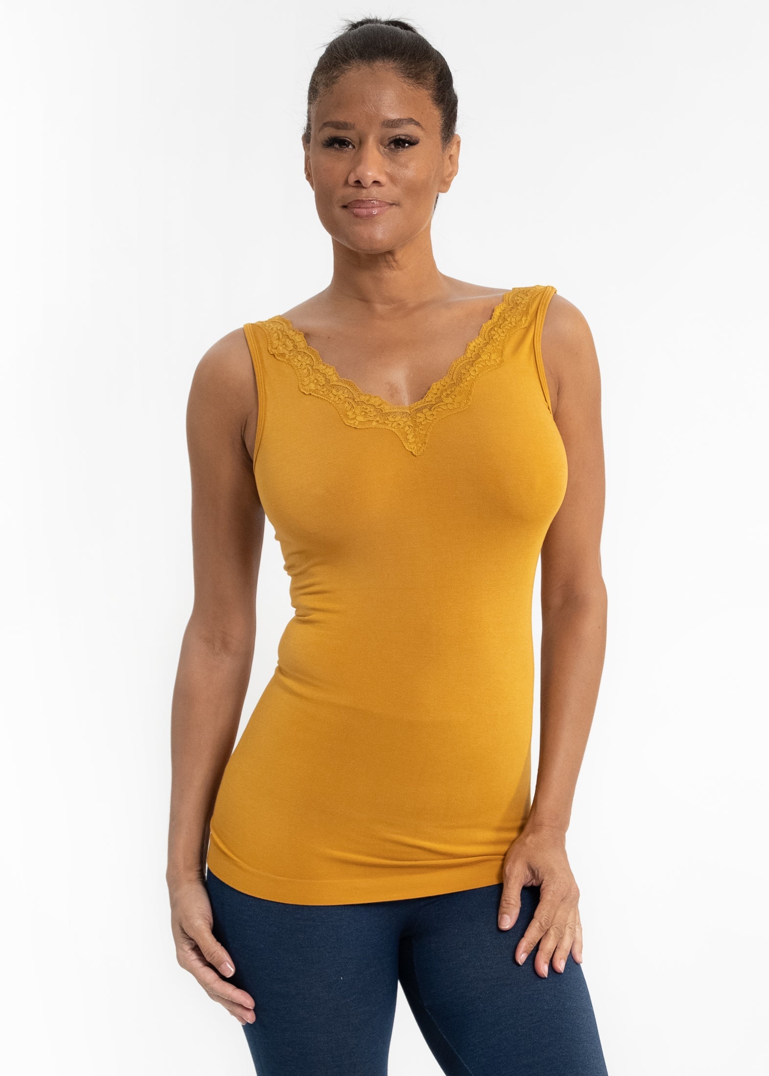 Lace Trim V Neck Tank (DW)