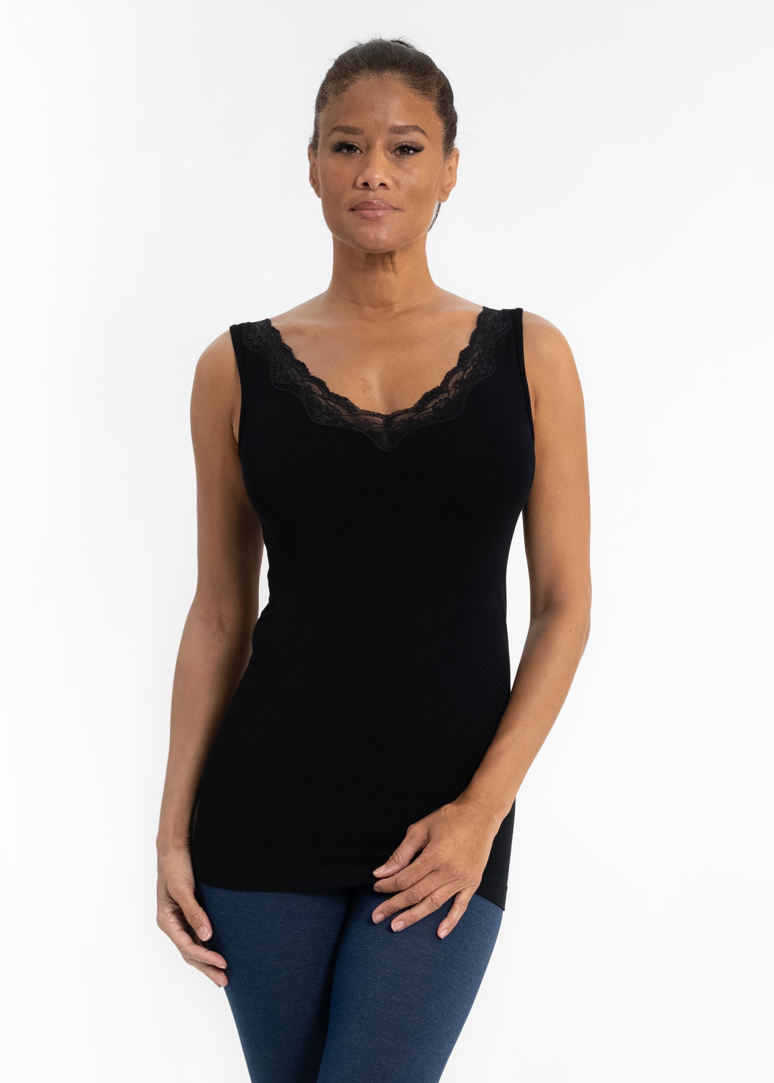Lace Trim V Neck Tank (DW)