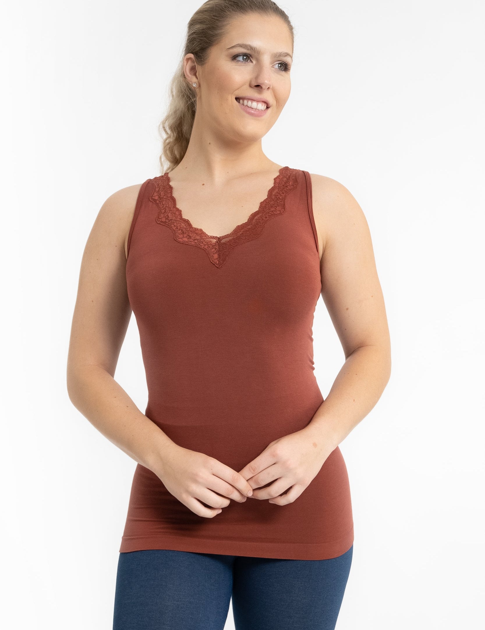 Lace Trim V Neck Tank (DW)