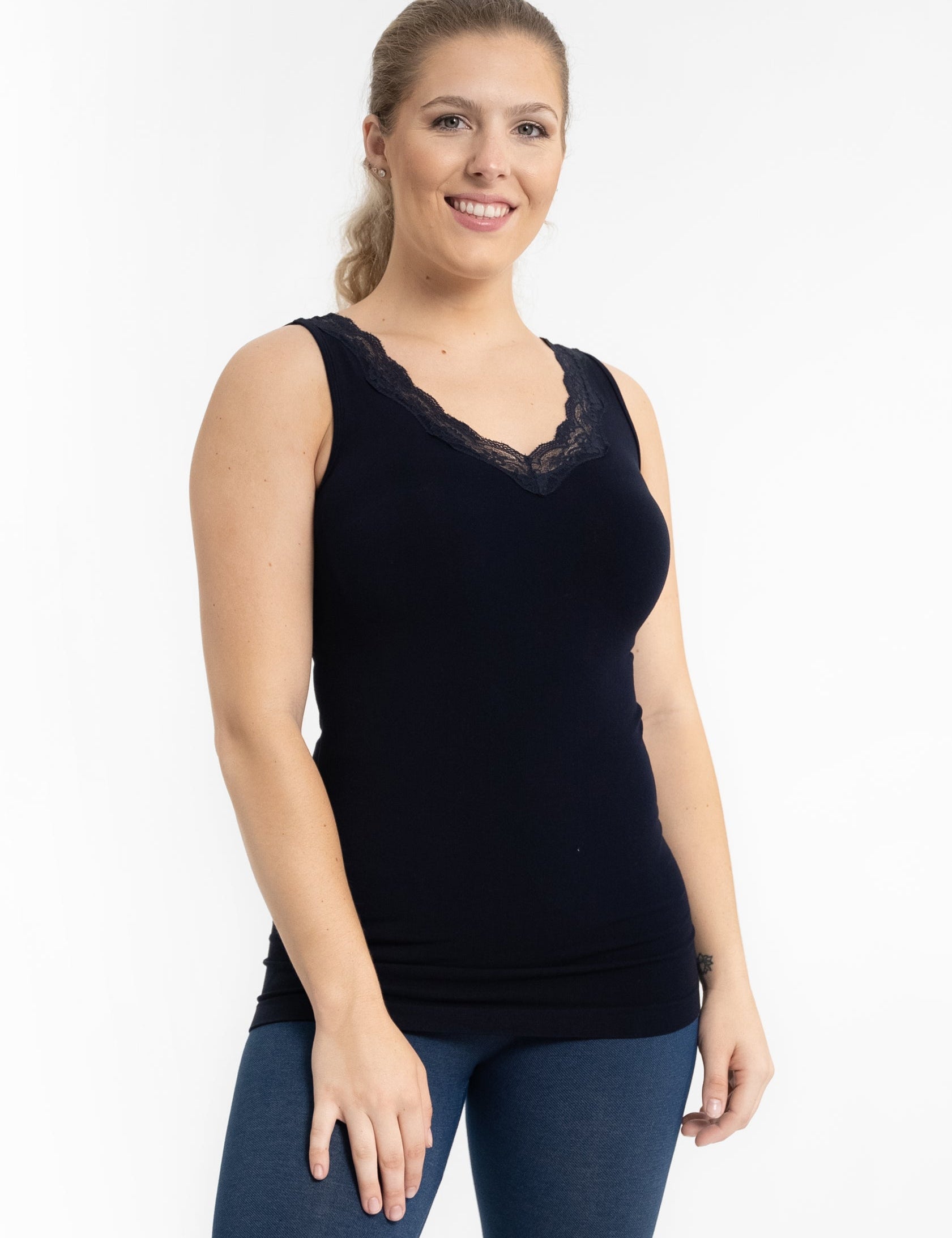 Lace Trim V Neck Tank (DW)