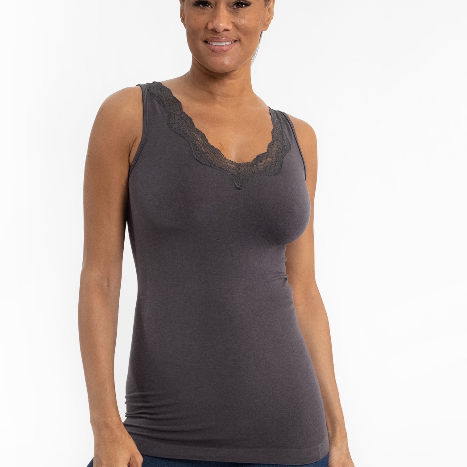 Lace Trim V Neck Tank (DW)