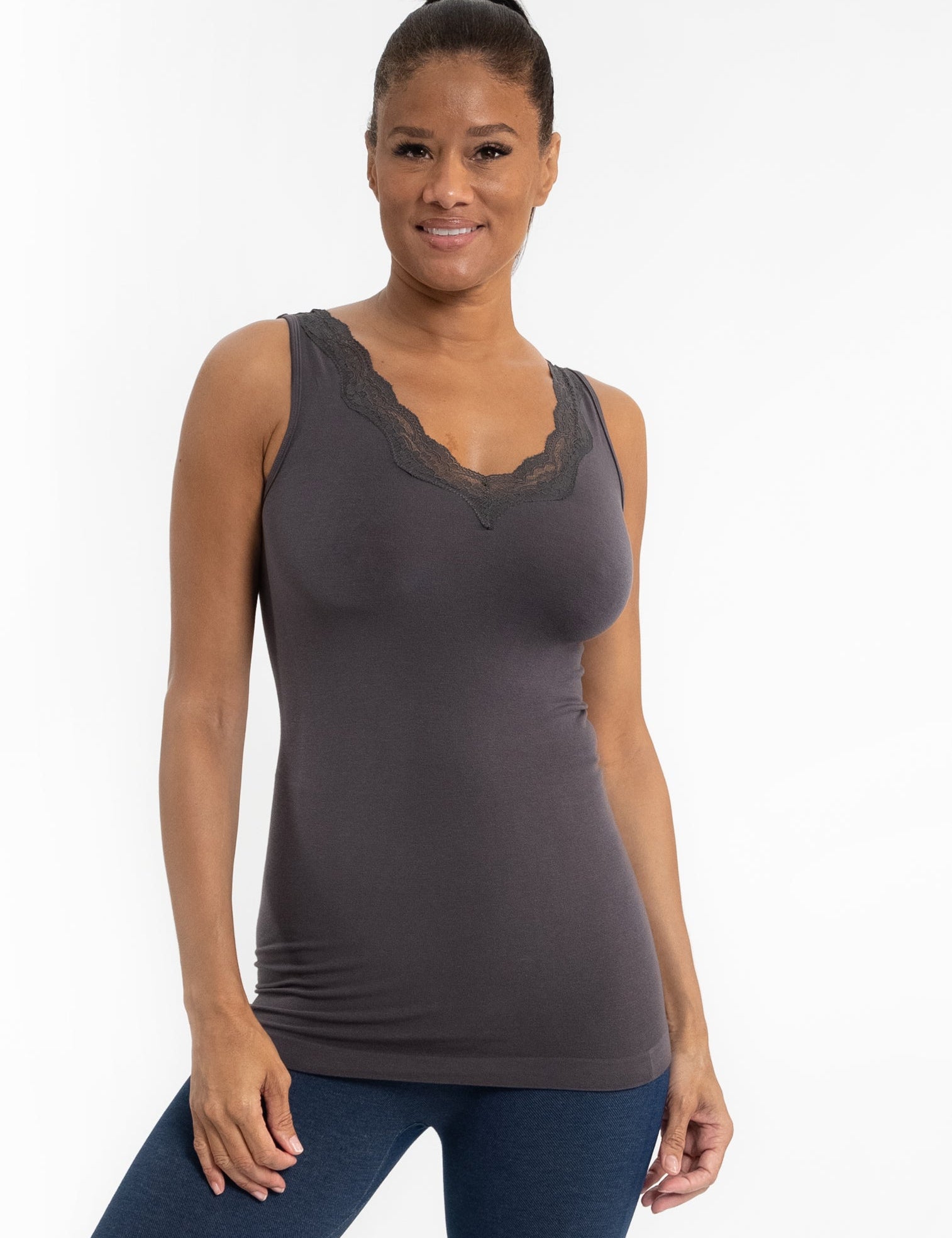 Lace Trim V Neck Tank (DW)