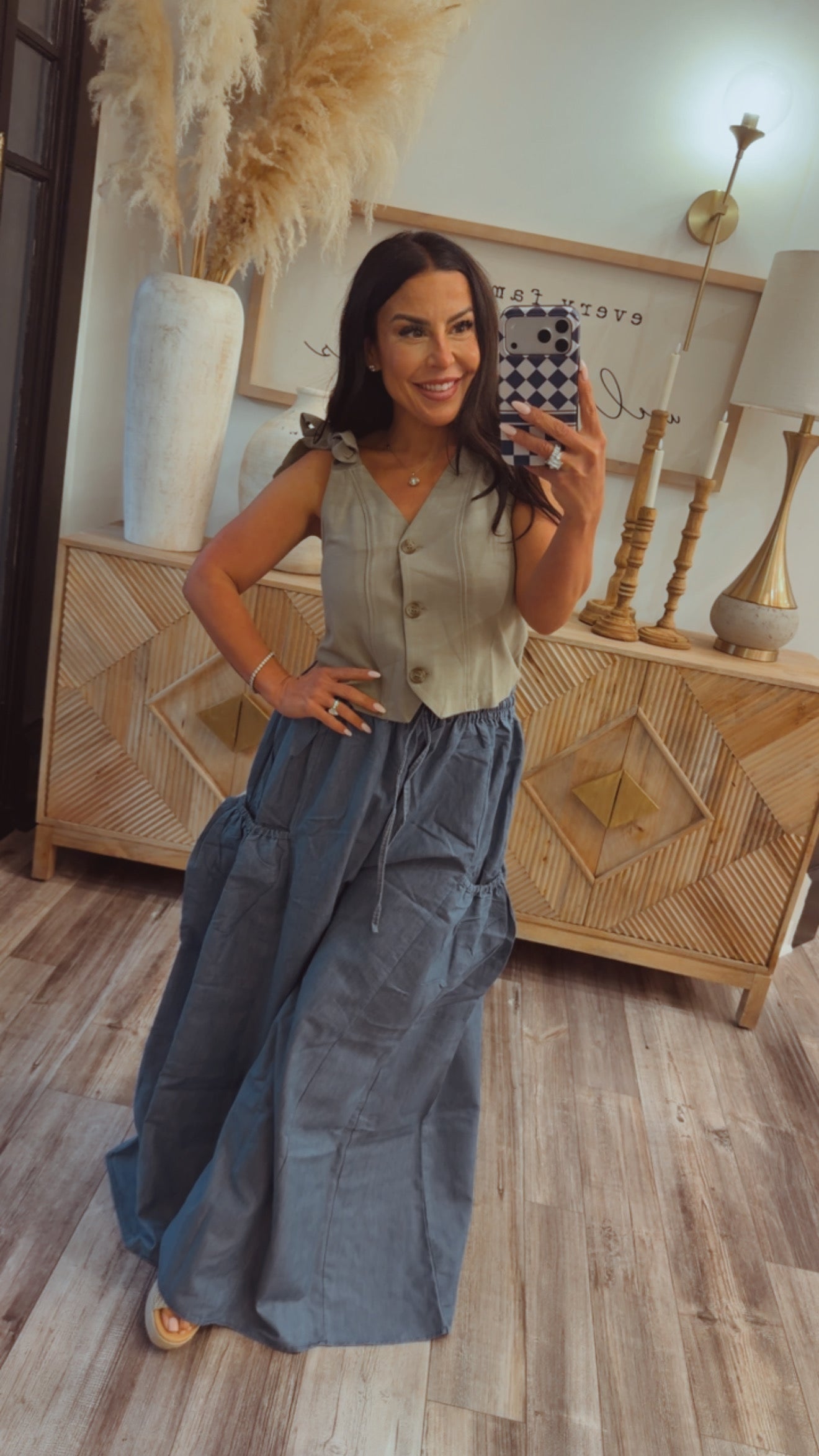 Light Wash Denim Flare Drawstring Pants