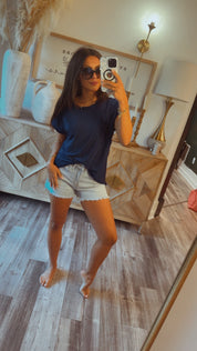 Chic Round Neck Royal Blue Top
