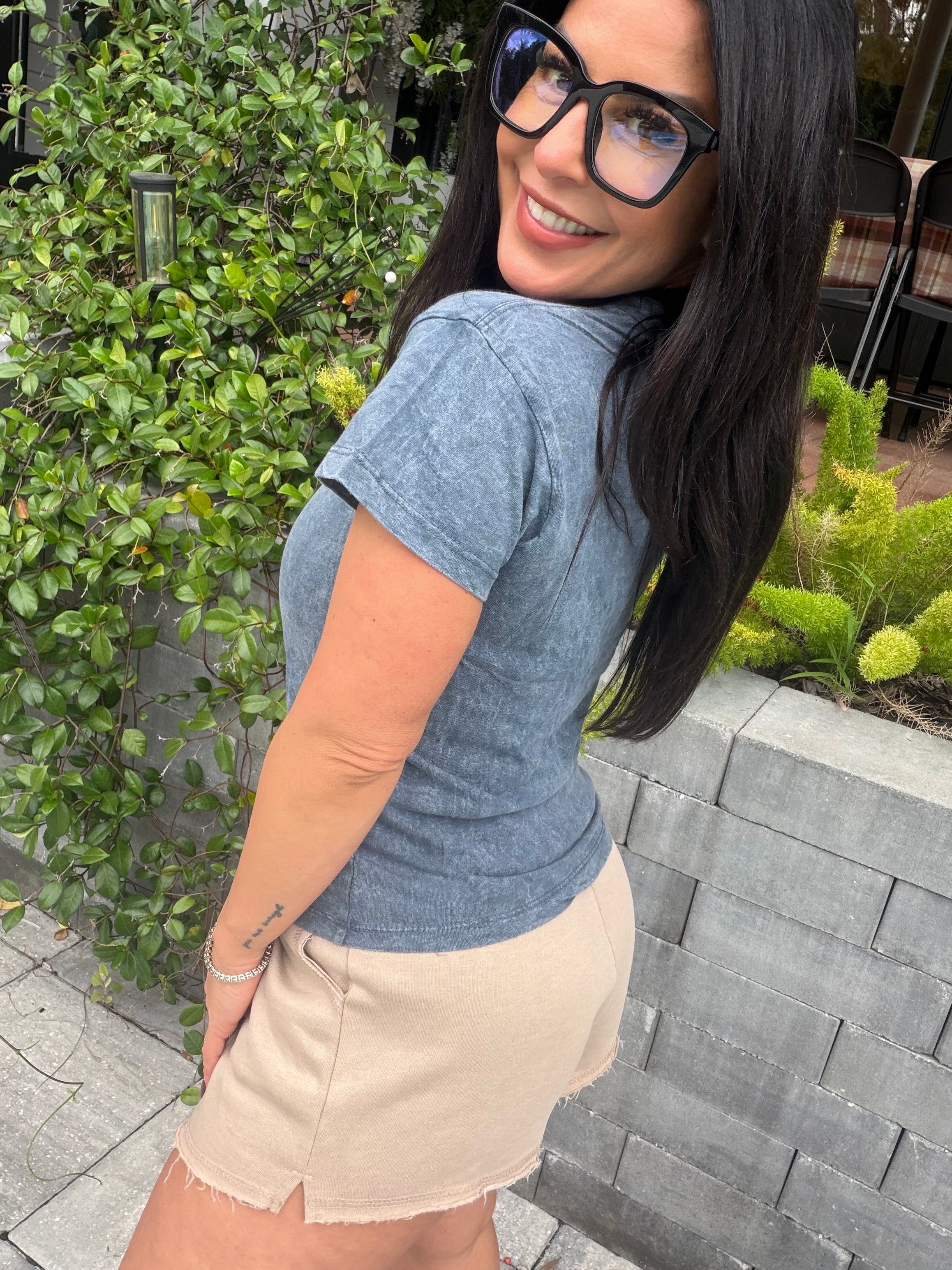 Ultra Soft Smokey Blue Wash Short Sleeve Top