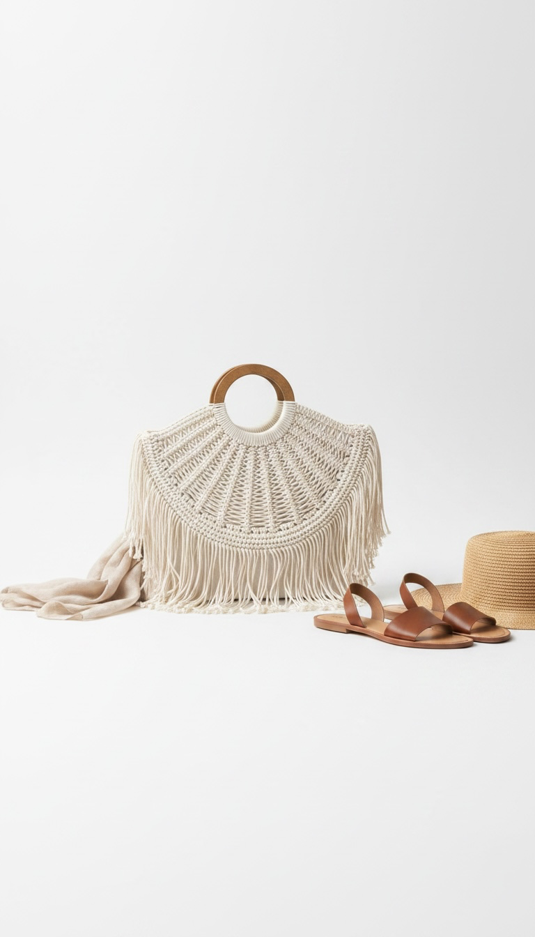 White Crochet Tassel Bag