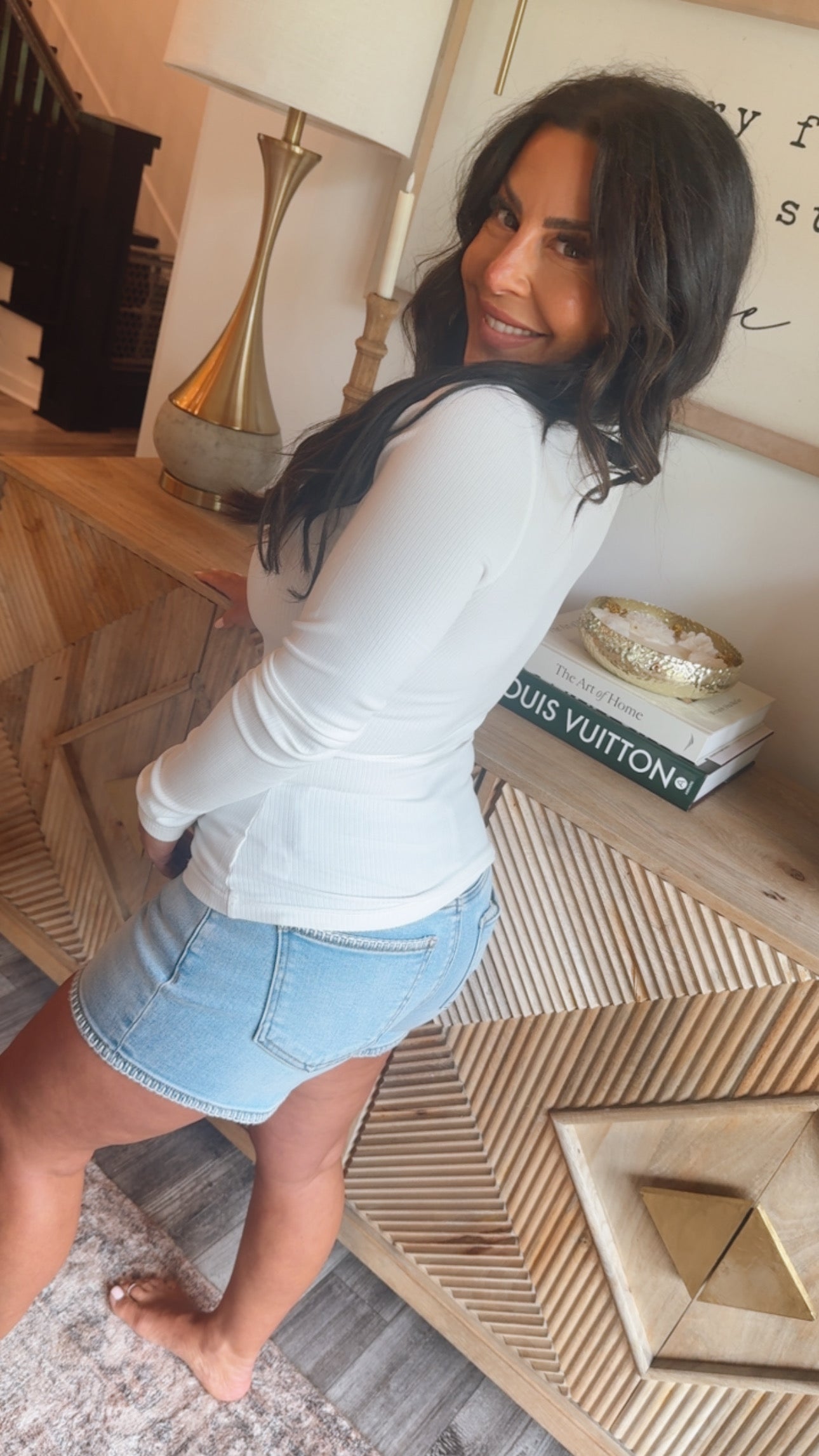 White Ribbed Vneck Long Sleeve Top Stitch &Co