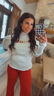 Sassy White Ripbbed Long Sleeve Cut Out Sweater Top