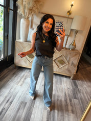 Straight Leg Pearl Embellished Jeans