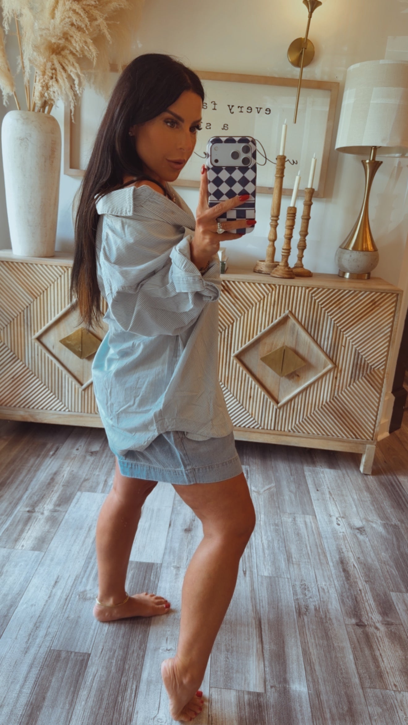 Stitch and CO Chic Denim Striped Button Up Long Sleeve Top