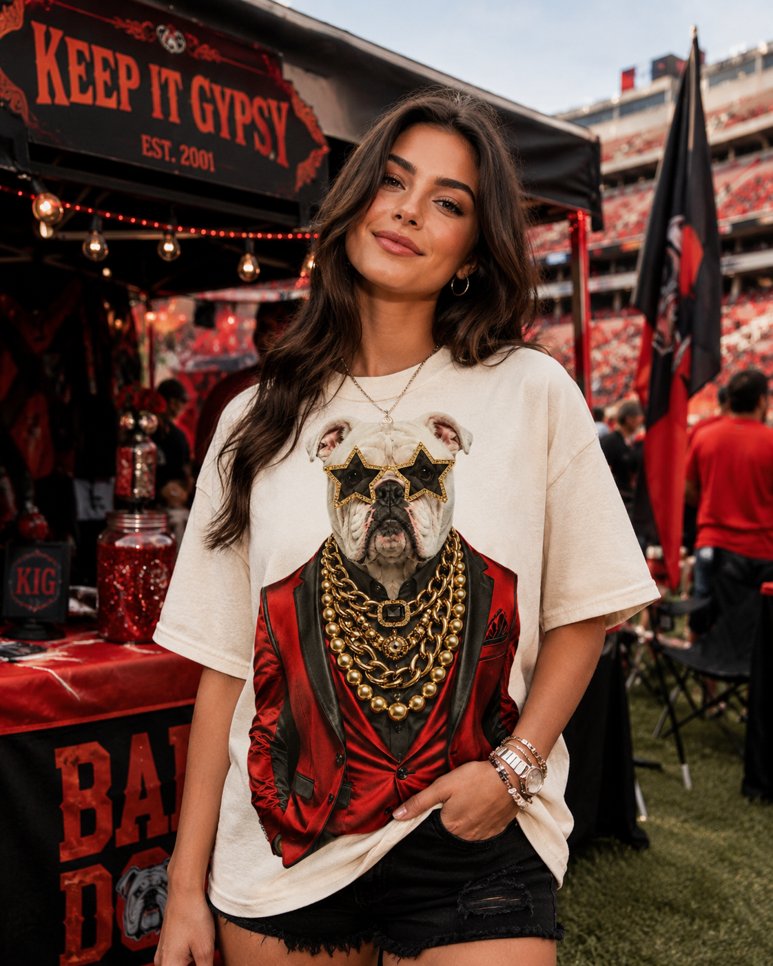 Gameday Red Bulldog Cream Graphic Tee 2129