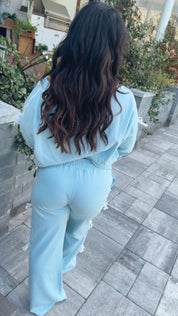 The Greii Lightweight Long Sleeve Light Blue Bow Crewneck