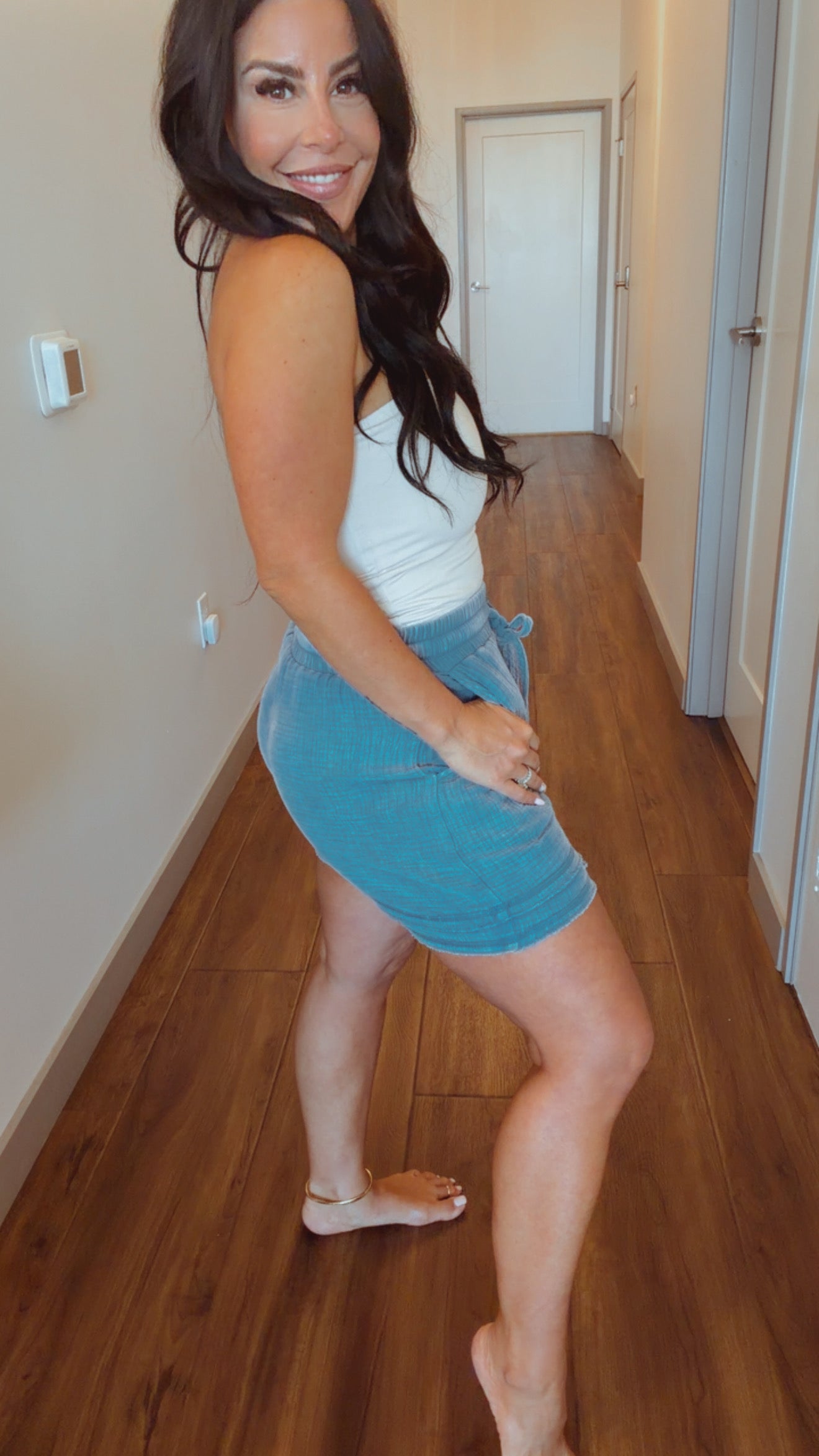 Cozy Co Denim Blue Linen Shorts