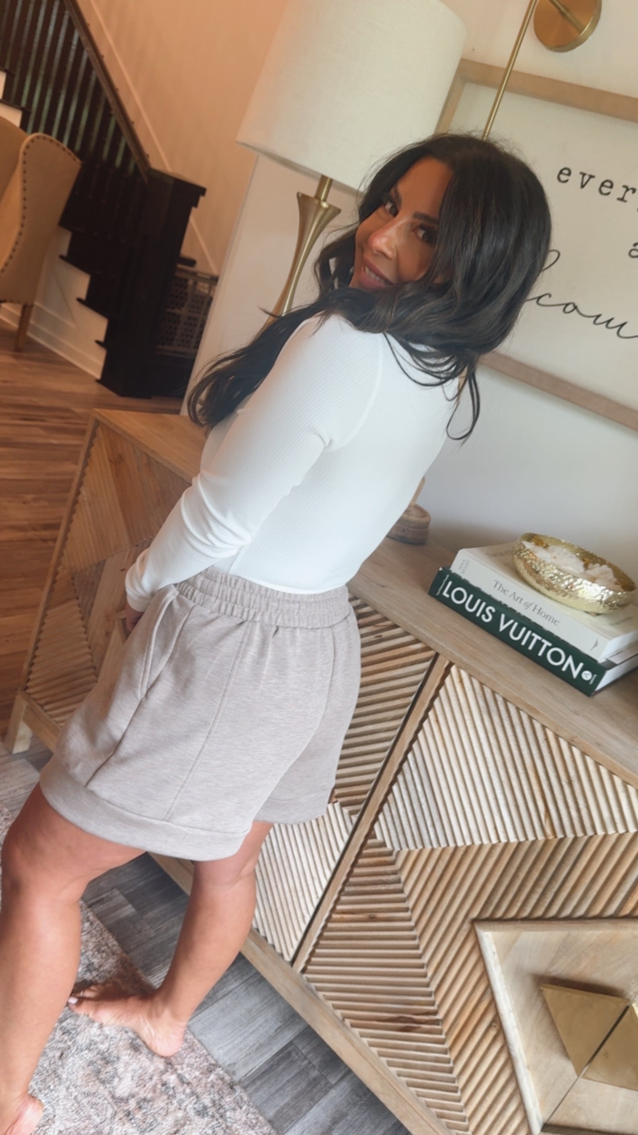 White Ribbed Vneck Long Sleeve Top Stitch &Co