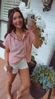 Chic Terra Cota Button Down Striped Top