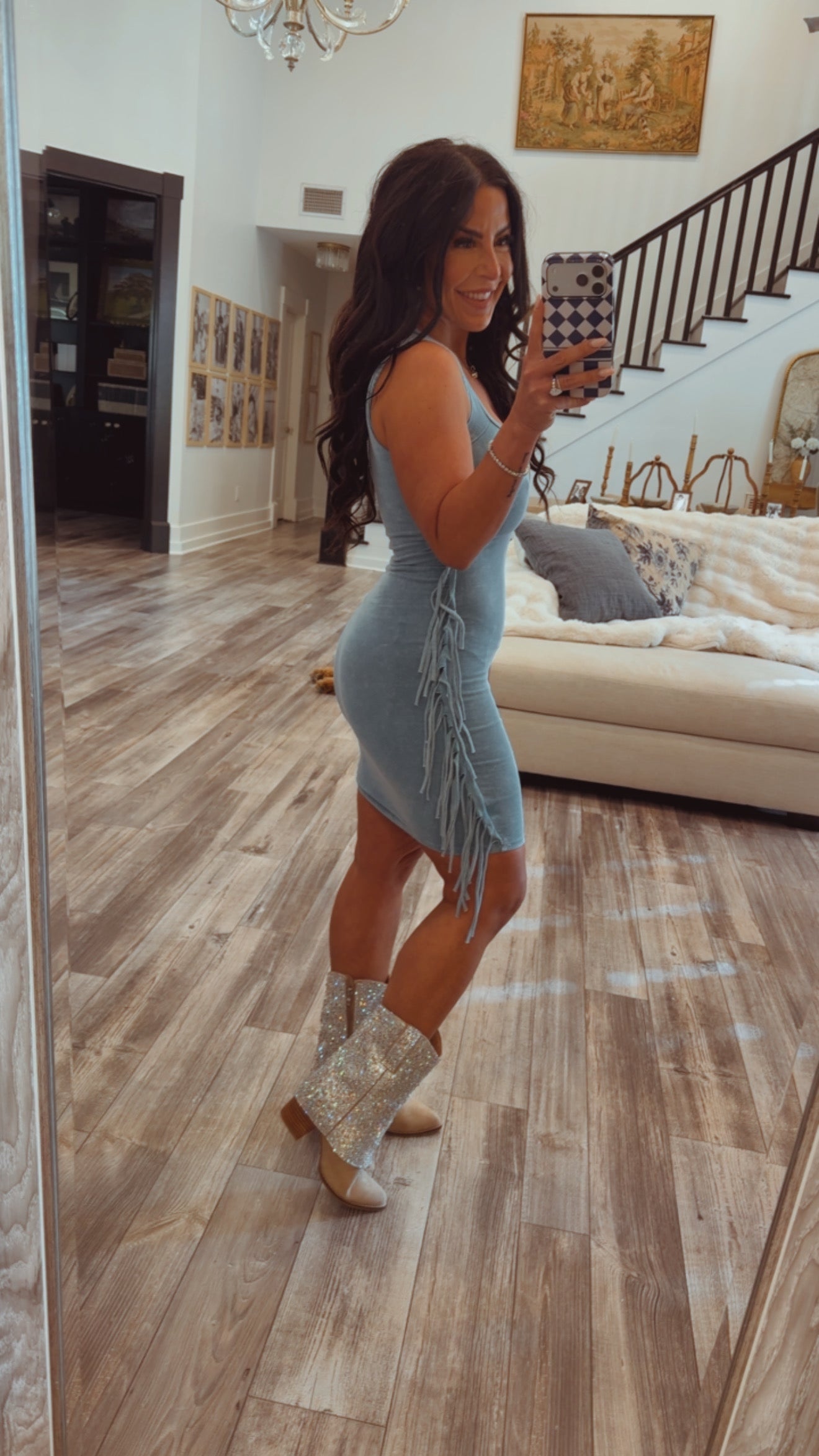Sassy Acid Wash Tassel Dress