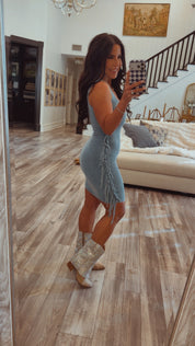 Sassy Acid Wash Tassel Dress