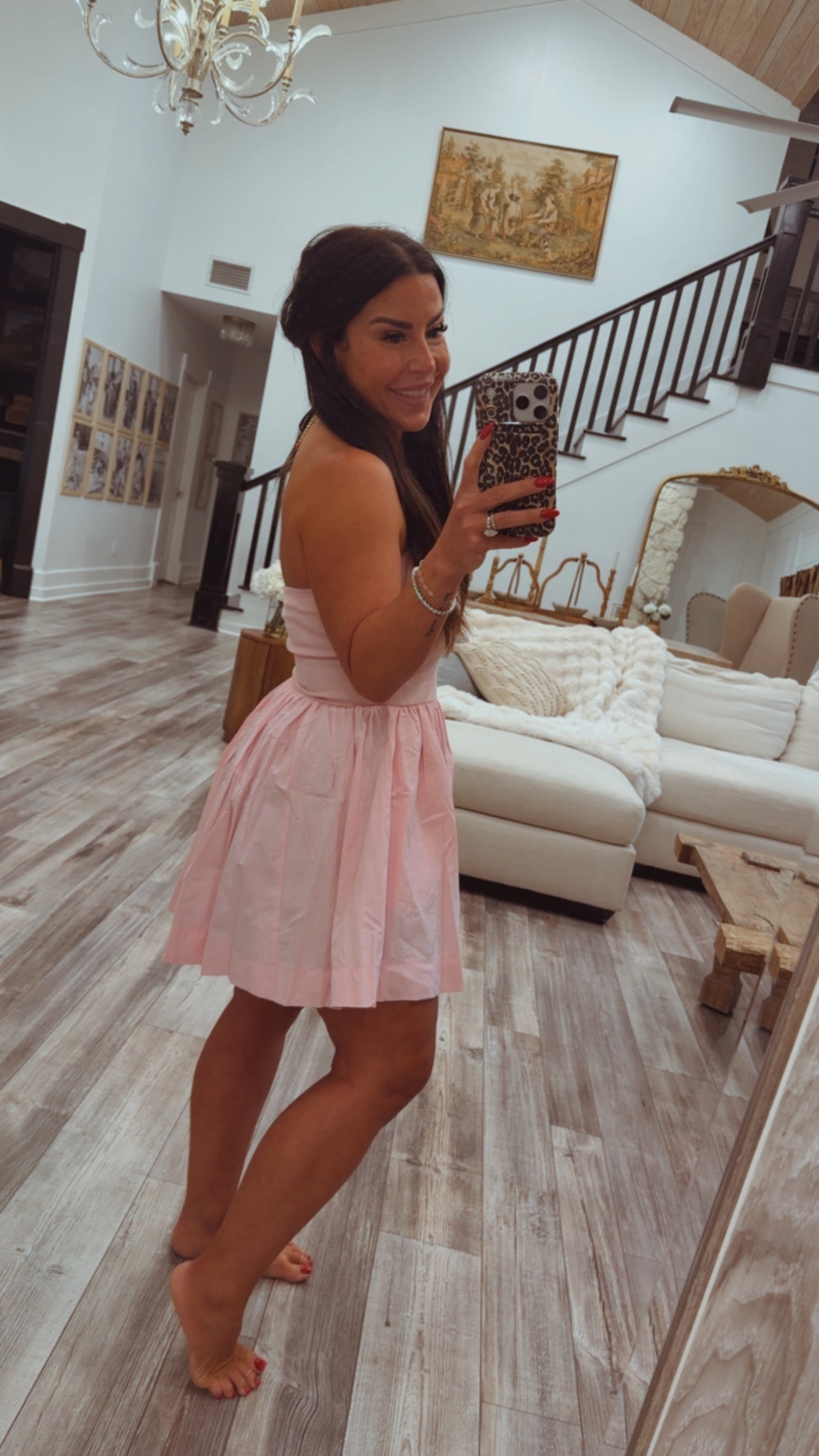 Chic Baby Pink Strapless Mini Dress