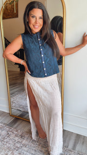 Light Navy Lace Button Up  Elegant  Top