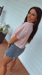 Pink and White Striped Lightweight Crop