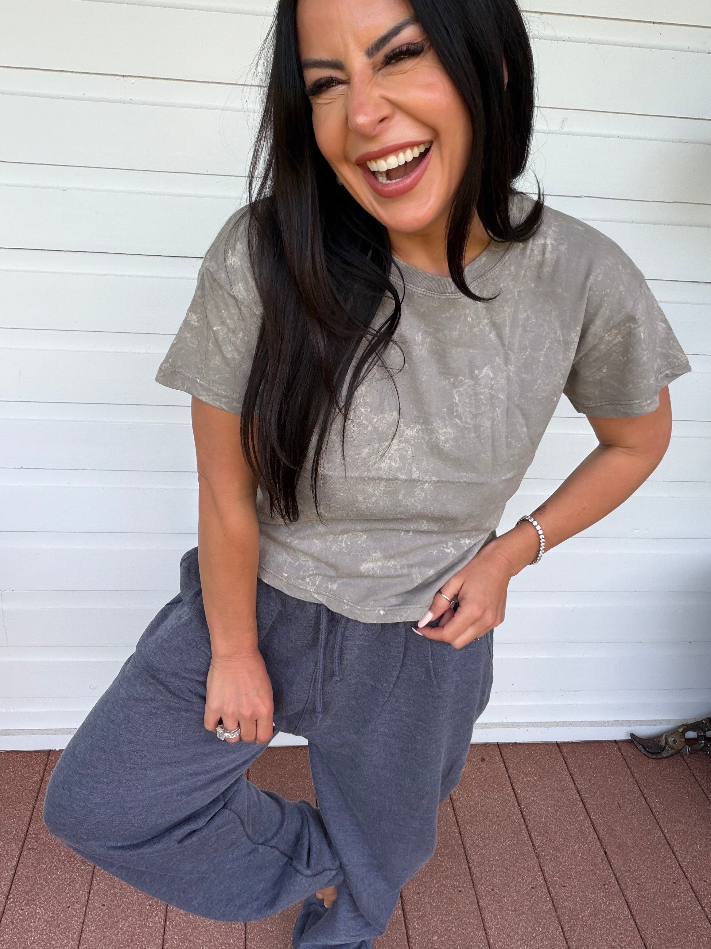 Ultra Soft Grey Acid Wash Short Sleeve Top