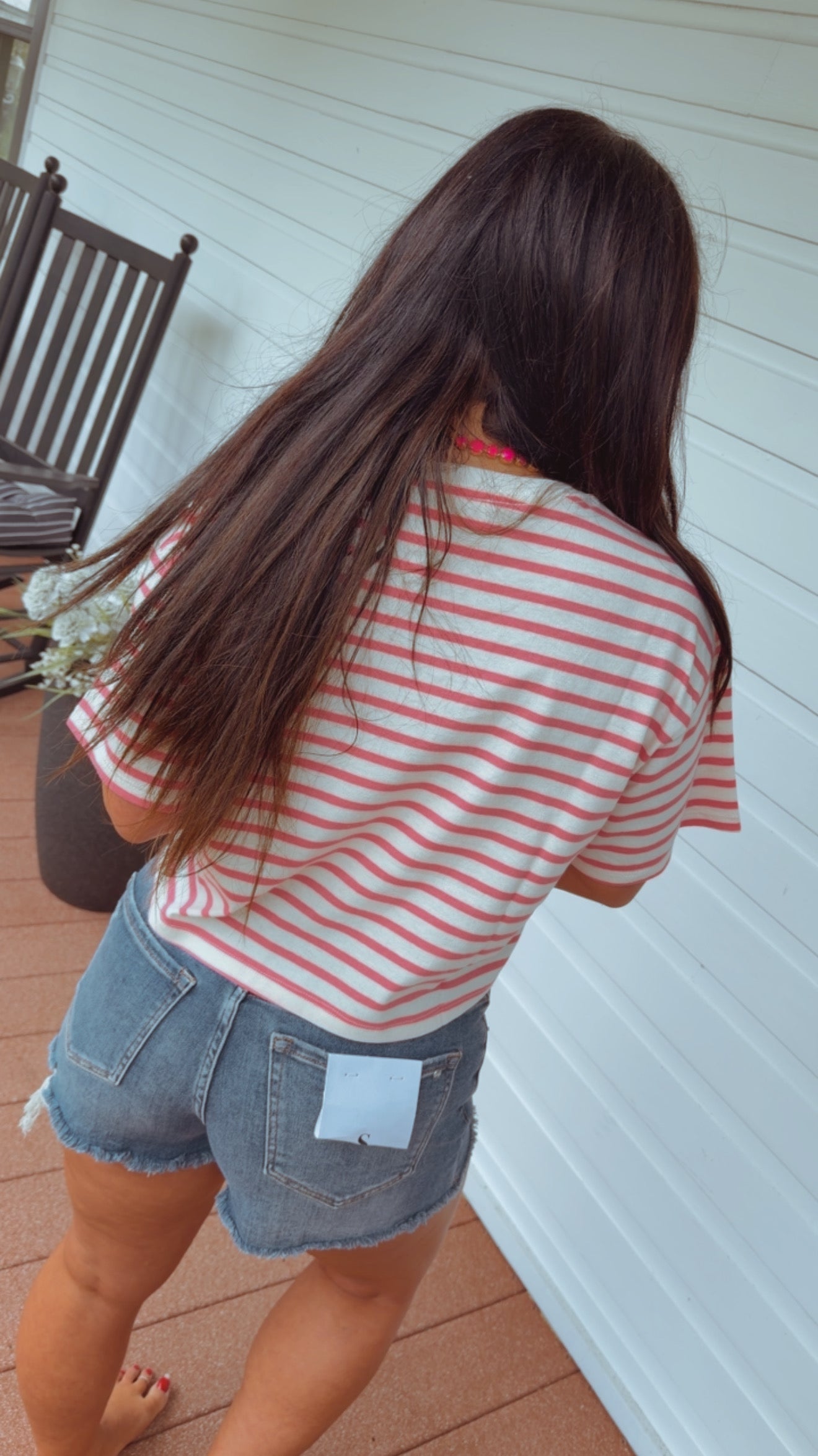 Pink and White Striped Lightweight Crop